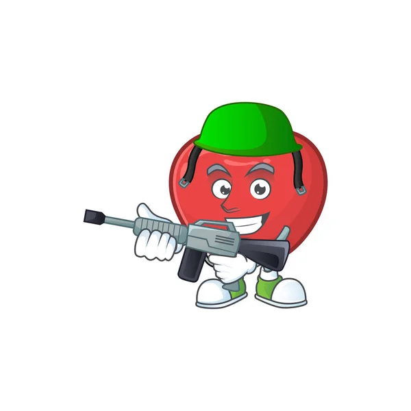 Στρατιωτικό κόκκινο μήλο καρτούν μασκότ, χαρακτήρας χαριτωμένο — Διανυσματικό Αρχείο