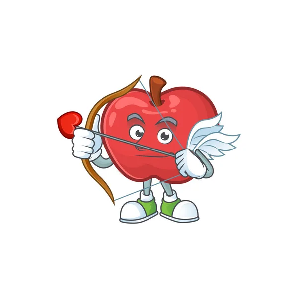 Cupido manzana roja mascota de dibujos animados, carácter lindo — Archivo Imágenes Vectoriales