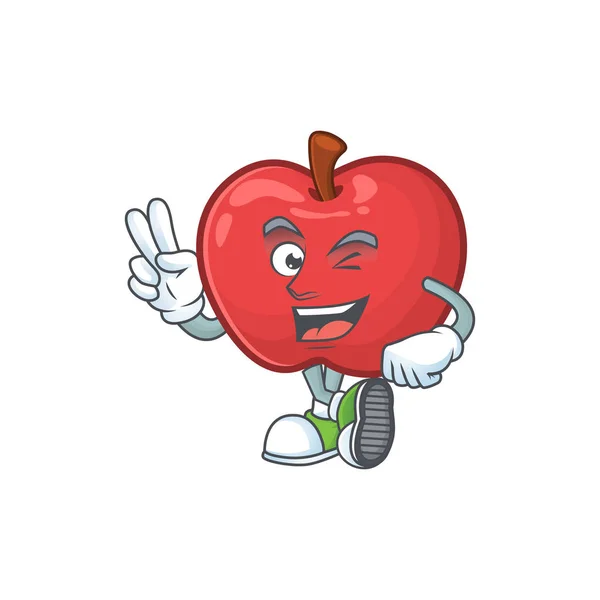 Dos dedos manzana fruta carácter mascota para la salud postre — Vector de stock