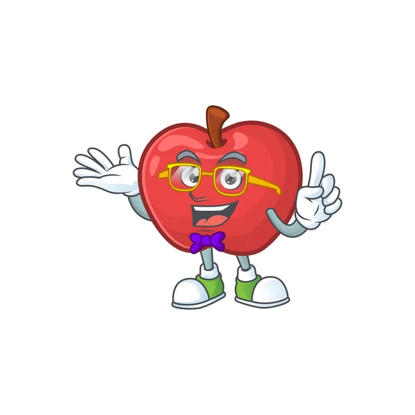 Geek manzana fruta carácter mascota para la salud postre — Vector de stock