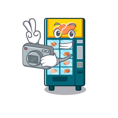 Bir maskot fotoğrafçı fırın otomat