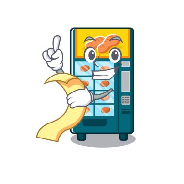 Bir maskot menü fırın otomat ile