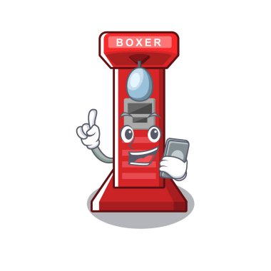 Telefon boks oyun makinesi ile maskot izole