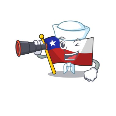 Sailor with binocular flag chile mascot in character drawer vector