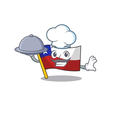 Karakter çekmecesinde gıda bayrağı şili maskotu ile Şef