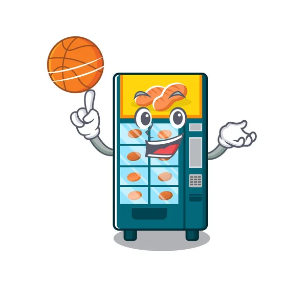 Avec le distributeur automatique de boulangerie de basket isolé le dessin animé — Image vectorielle