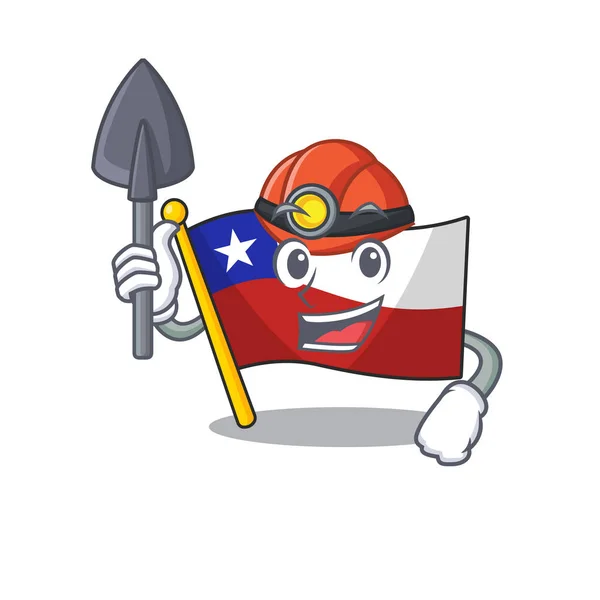 Gruvarbetare flagga Chile maskot i karaktär låda — Stock vektor