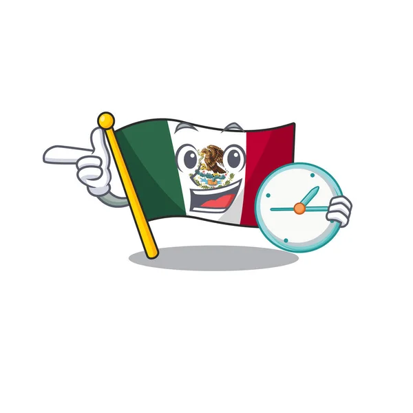 Com a bandeira do relógio personagem mexico em forma de mascote —  Vetores de Stock