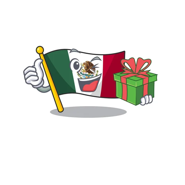 Com bandeira do presente mexico isolado com o personagem — Vetor de Stock
