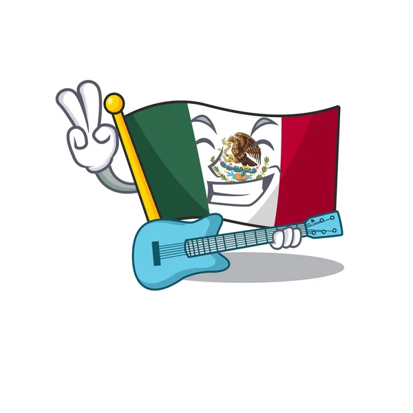 Com bandeira de guitarra mexico isolado com o personagem —  Vetores de Stock