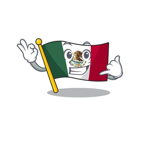 Nenne mich mexikanische Flagge, die auf Cartoon-Stange flattert — Stockvektor