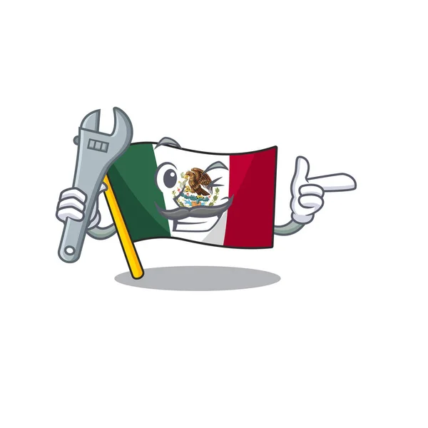 Bandera mecánica mexicana ondeando en poste de dibujos animados — Archivo Imágenes Vectoriales