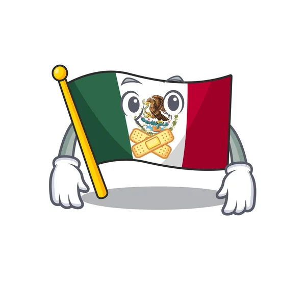 Молчаливый мексиканский флаг, развевающийся на столбе мультфильма — стоковый вектор