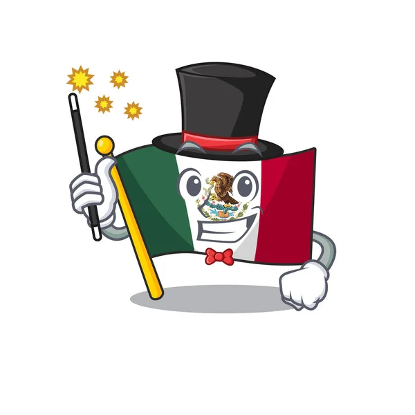 Zauberer Mexikos Flagge flattert auf Cartoon-Stange — Stockvektor