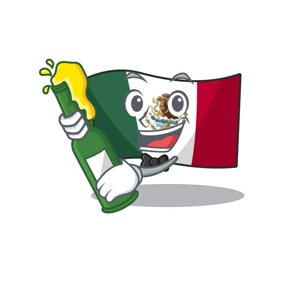 Com cerveja mexico bandeira fluttering no pólo dos desenhos animados —  Vetores de Stock