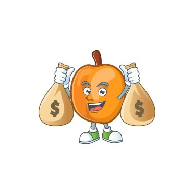 Besleyici maskot için para çantası kayısı çizgi film karakteri ile