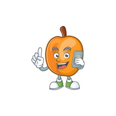 Besleyici maskot için telefon kayısı çizgi film karakteri ile