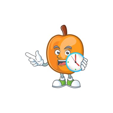 Saat kayısı sevimli meyve çizgi film karakter tarzı ile