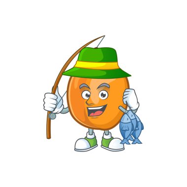 Karikatür Balıkçılık olgun kayısı karakter maskotu