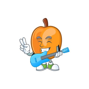 Karikatür gitar olgun kayısı karakter maskotu ile