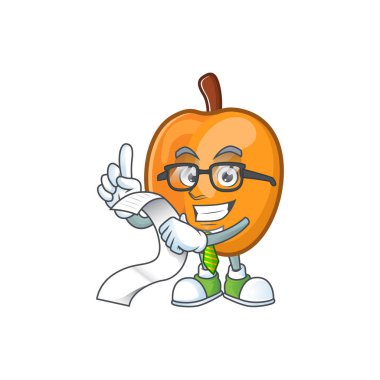 Karikatür menü olgun kayısı karakter maskotu ile