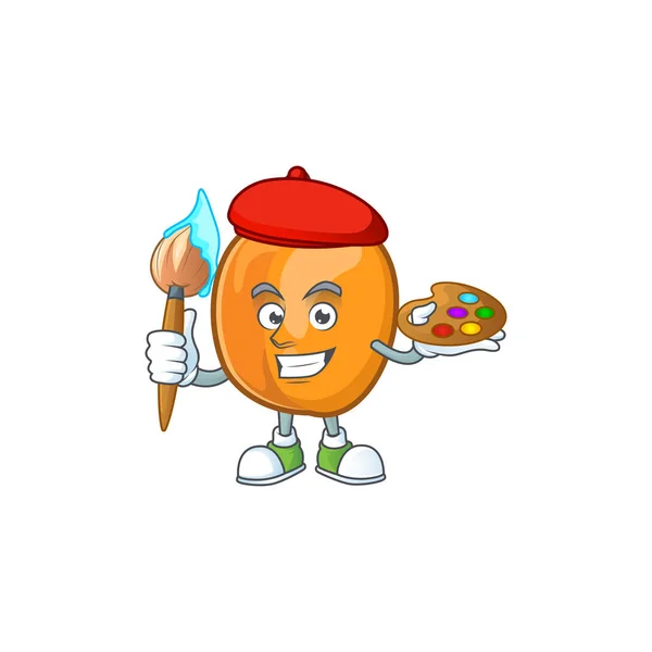 Personagem de desenho animado de damasco pintor para maskot nutritivo — Vetor de Stock