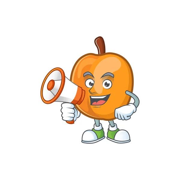 Dengan karakter kartun aprikot megafon untuk maskot bergizi - Stok Vektor