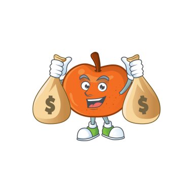 Para çantası ile çizgi film karakteri taze mandalina sulu.