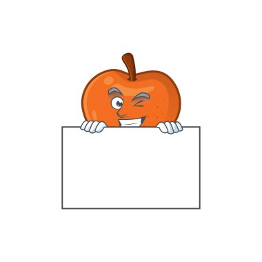 Çizgi film karakteri tahta taze mandalina sulu ile Grinning.