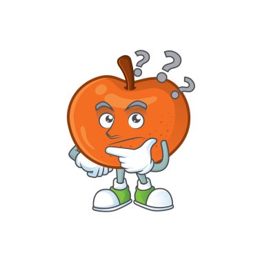 Beyaz arka plan üzerinde mandalina karikatür maskotu düşünme