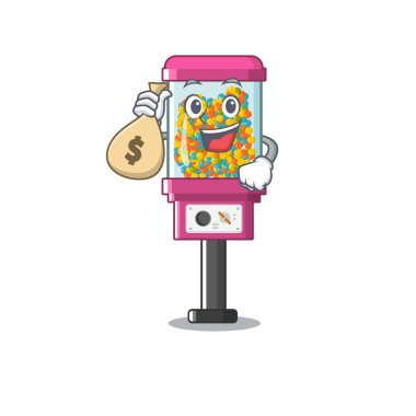 Para çantası şeker otomat maskot izole ile