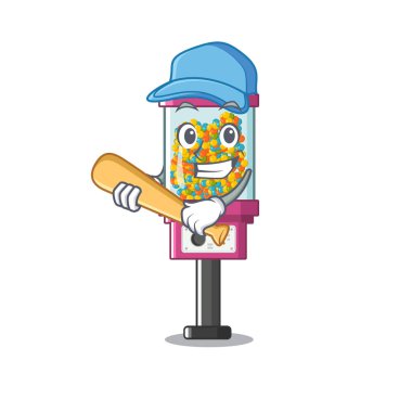 Maskot izole beyzbol şeker otomat oynamak