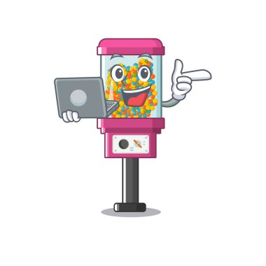 Dizüstü şeker otomat maskot izole ile