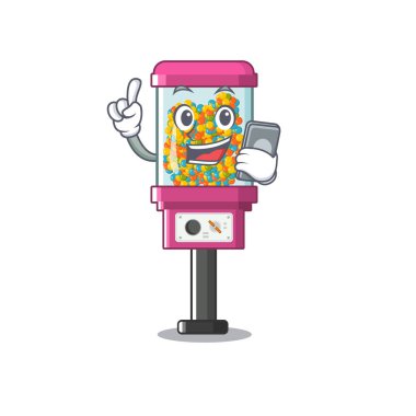 Maskot izole telefon şeker otomat ile