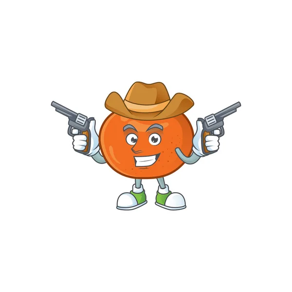 Cowboy mandarina fresca jugosa en el personaje de dibujos animados . — Vector de stock
