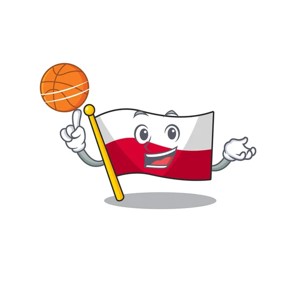 Mit Basketball-Maskottchen Cartoon in Polenflagge geformt — Stockvektor