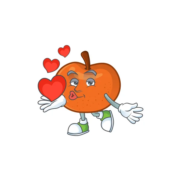ด้วยหัวใจ tangerine มัสคอตการ์ตูนบนพื้นหลังสีขาว — ภาพเวกเตอร์สต็อก