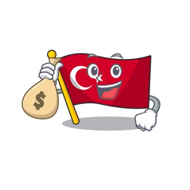 Şekilli karikatür üzerinde para çantası bayrak türkiye karakteri ile