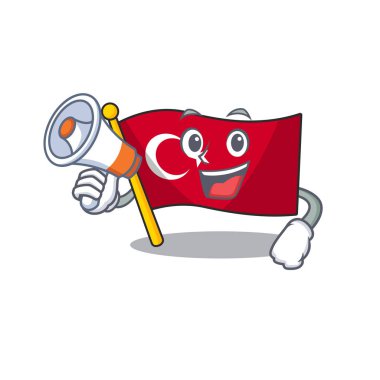 Şekilli karikatür üzerinde megafon bayrak türkiye karakteri ile