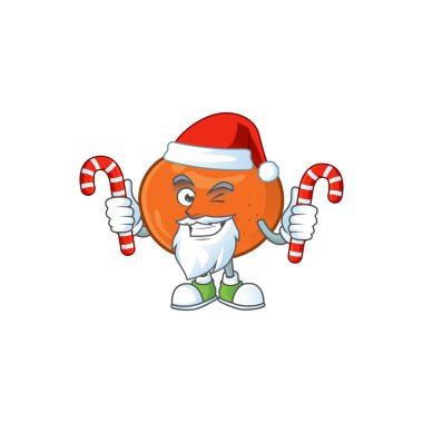 Maskot ile şeker meyve mandalina çizgi film karakteri ile Santa