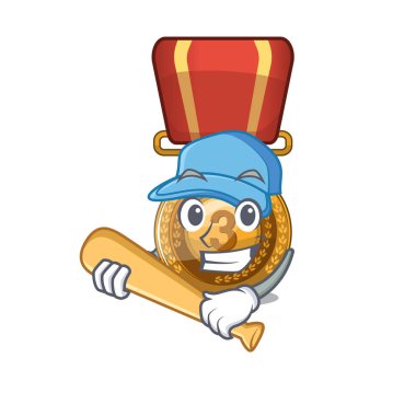 Maskot ile izole beyzbol bronz madalya oynamak