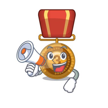 Megafon bronz madalya maskot ile izole ile