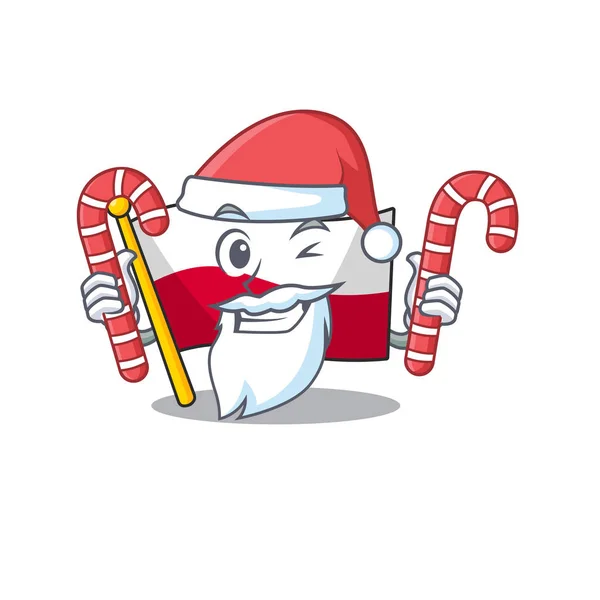 Санта с полюсом флага в форме карикатуры — стоковый вектор