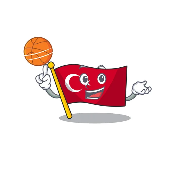 Şekilli çizgi film üzerinde basketbol bayrağı türkiye karakteri ile — Stok Vektör