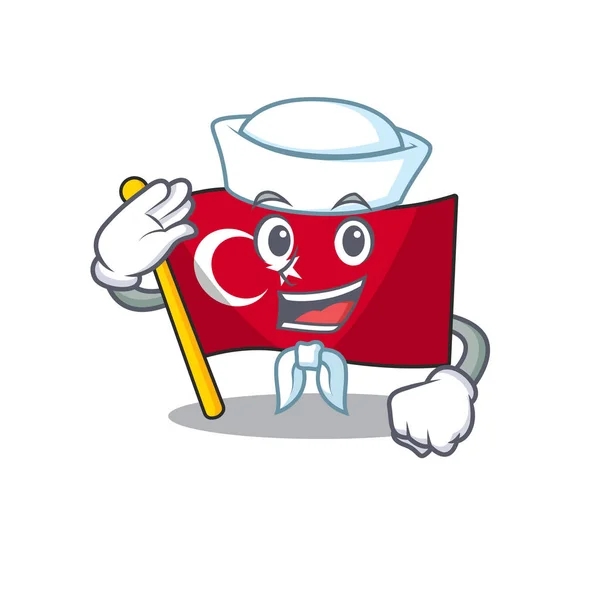 Sailor vlag Turkije karakter op gevormde cartoon — Stockvector