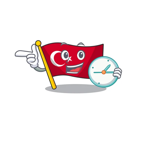 Met klok vlag Turkije geïsoleerd in de cartoon — Stockvector