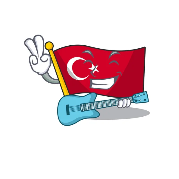 Met gitaar vlag Turkije in de mascotte vorm — Stockvector