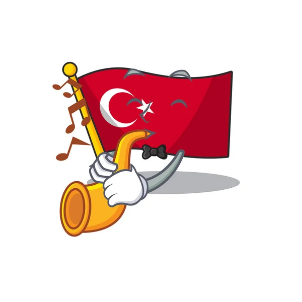 Met trompet vlag Turkije in de mascotte vorm — Stockvector