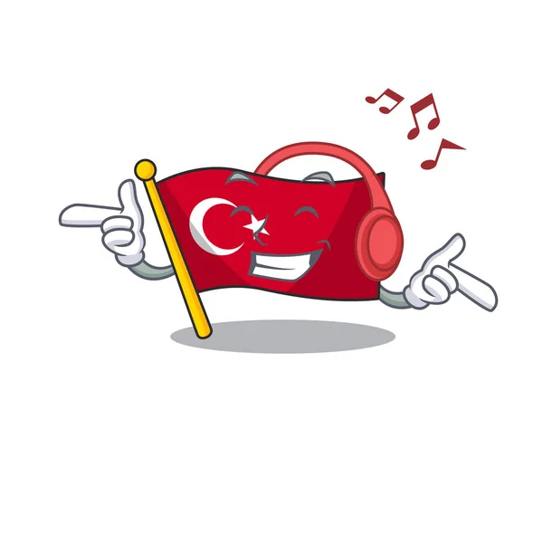 Maskot şeklinde müzik bayrağı Türkiye dinleme — Stok Vektör