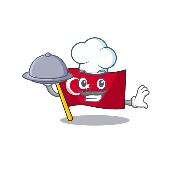Chef met voedsel vlag Turkije in de mascotte vorm — Stockvector